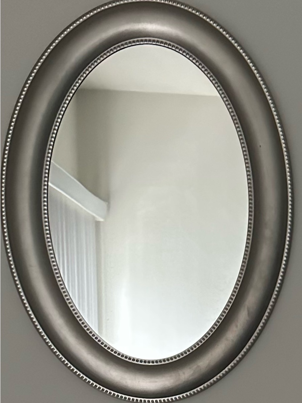 Silver Oval Wall Mirror with Beaded Trim